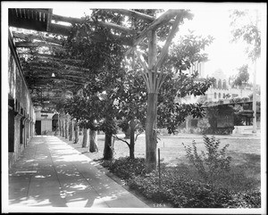 An arcade at the Frank Miller's Glenwood Hotel (Mission Inn), Riverside, ca.1910