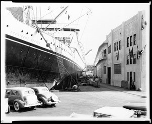 View of the S.S. President Hoover moored at Berth 155 in San Pedro Harbor, July 19, 1937