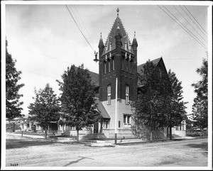 Exterior view of Westlake Methodist Episcopal Church, Los Angeles, 1910-1940