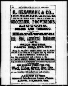 Handbill advertising the H. Newmark and Company, importers and dealers in groceries, provisions, liquors, cigars and tobacco