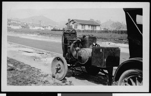 Department of Public Works Hunt Process Essick trailer compressor and DeVilbiss spray tank attached to a touring automobile