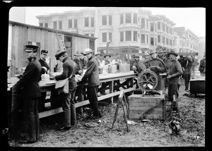 Cook tables at the First Coast Battery Artillery camp, San Francisco, 1906