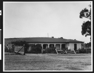 Exterior view of the Punta de Laguna adobe on the south side of the old lagoon or lake, Santa Barbara County, September 4, 1937