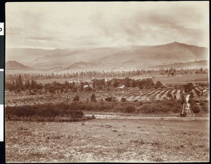 A panoramic view of Rogue River Valley, showing State Normal and Ashland's famous orchards, Oregon