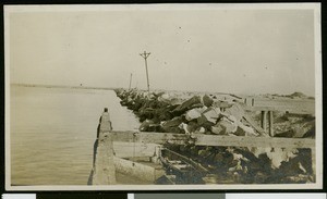 San Pedro breakwater with wooden rails in the foreground