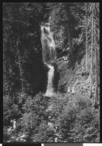 Men and women posed around a waterfall in Oregon