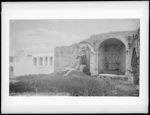 Mission San Juan Capistrano, showing stone church in original state, California, ca.1887