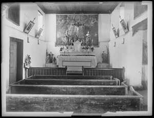 Mission San Diego de Alcala, California. Interior of old town chapel, ca.1889