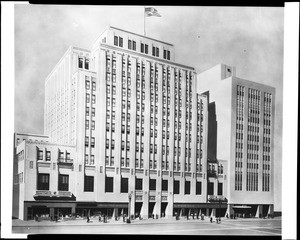 Artist's painting of the Title Insurance and Trust Company offices and their annex , Los Angeles, ca.1955