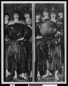 Painting "Days of Creation", two panels depicting effeminate angels holding globes