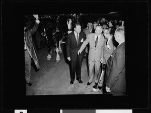 Men and horses at Anheuser-Busch's Budweiser groundbreaking, Van Nuys, 1952