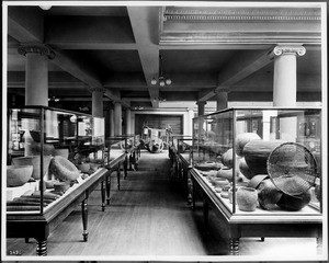 General view of Dr. Palmer's Indian artifact collections exhibited at the Los Angeles Chamber of Commerce, January 31, 1904