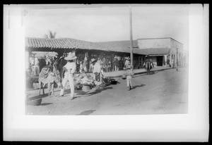 Market scene including restaurant and street, Tepec, Mexico, ca.1900