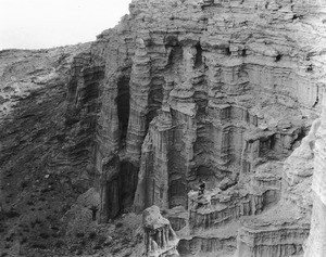 View of Red Rock Canyon showing flute rock formations, Death Valley, California, ca.1900/1950