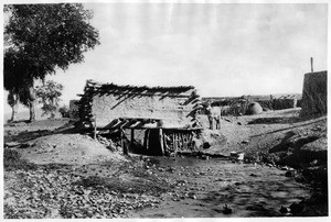 Exterior view of an old mill at Chonita Cochiti(?), New Mexico, ca.1880