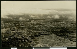 Aerial view of Altadena from mountain, showing Lake Avenue and lower portion of Mount Lowe Railway