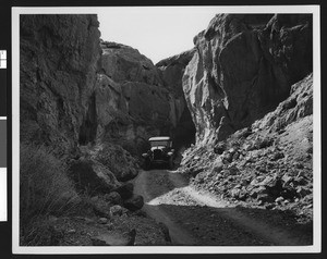 Odessa Canyon near Calico, showing an automobile, ca.1910