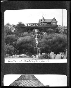 View of the waterfalls at Westlake (later Macarthur) Park in Los Angeles