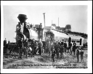 First Los Angeles and Pasadena Railway train at the Raymond Avenue Station in Pasadena, ca.1887