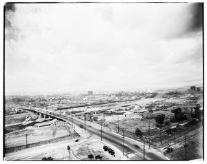 Freeway bridge over railroad tracks in Los Angeles