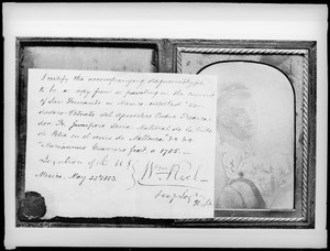 Father Junipero Serra daguerreotype and certification from 1785, May 23, 1853