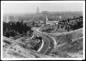 Panoramic view of North Figueroa Street as viewed from Spring Street, showing the results of street improvements, February 1936