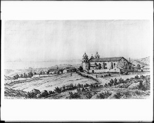 Drawing of Mission Santa Barbara by Henry Chapman Ford, ca.1883