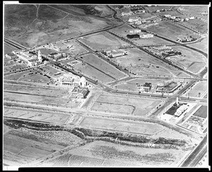 Aerial view of Westwood village, showing commercial buildings and residences, ca.1929