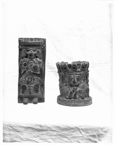 Two anthropomorphic pieces of Toltec (Aztec) pottery from the cliff dwellers and Pueblo Indians of Mexico, ca.1900