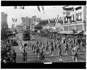 Band marching in the Rose Parade in Pasadena, ca.1926