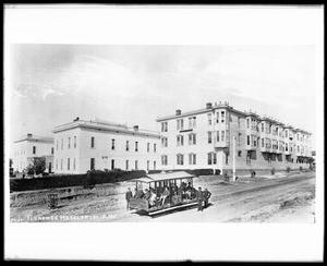 Trolley in front of the Florence Hotel in San Diego, ca.1888