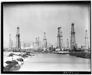 Venice oil field on the banks of a marsh, 1931