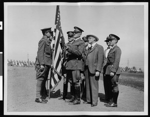 Rifle inspection of the Fairfax High School R.O.T.C. color guard, 1927