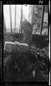 Decapitated statue inside a badly damaged building during World War I, ca.1916