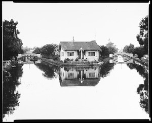 View of the Cabrillo Canal in Venice, showing the intersection of two canal lanes, ca.1924