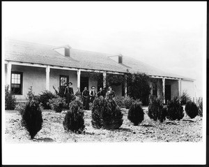 Portrait of a family outside of the F.M. Slaughter residence on Rincón Rancho, San Bernardino, ca.1900