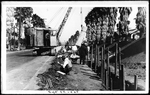 Men paving Sunset Boulevard east of Serrano Avenue, 1930