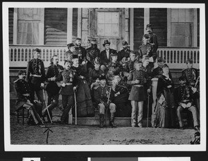 General Custer and his officers posed possibly at a fort, ca.1875