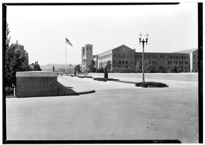 View of a street and brick buildings at UCLA, ca.1935