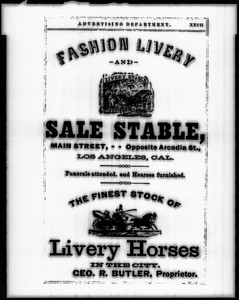 Handbill advertising the Fashion Livery and Sale Stable