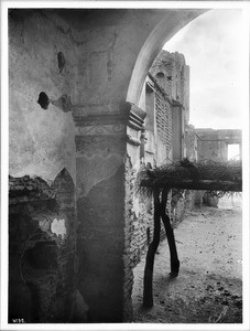 Ruin of Mission Tumacacori, showing a wood table, near Tucson, Arizona, ca.1908