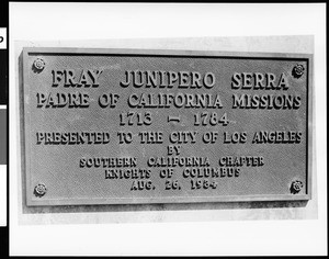 Plaque commemorating Father Junipero Serra