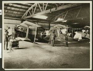 Unfinished planes at Kinner Aircraft Company's plant, ca.1930