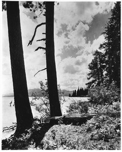 View of Lake Tahoe, showing clouds in the sky, Mono County, California, ca.1910