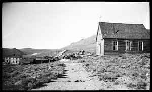 Exterior view of the Catholic church building in Bodie, California, ca.1885