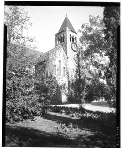 Church of the Angels, Garvanza, shown through the trees, ca.1880-1940