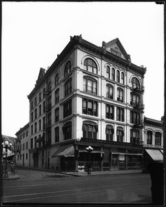 Exterior view of the Brunswig Building on North Main Street, Los Angeles, ca.1910-1940