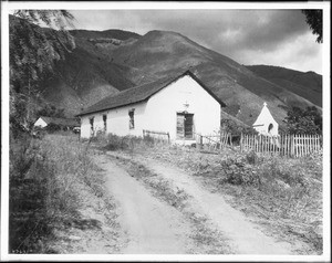 Exterior view of the Pauma Indian Mission Church, ca.1900