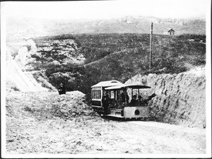 Cable car moving up Second Street, Los Angeles, ca.1885