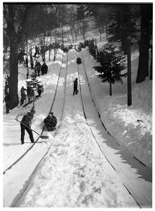 People sledding down the slopes at Big Pines